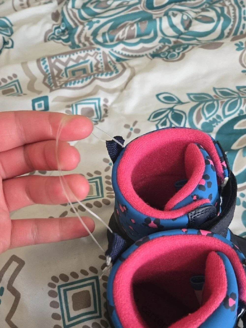 Carter's Navy Blue and Pink Kids Snow Boots with Patterned Blue Panels